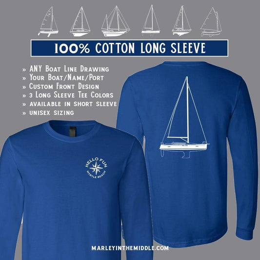 Custom boat drawing long sleeve shirt