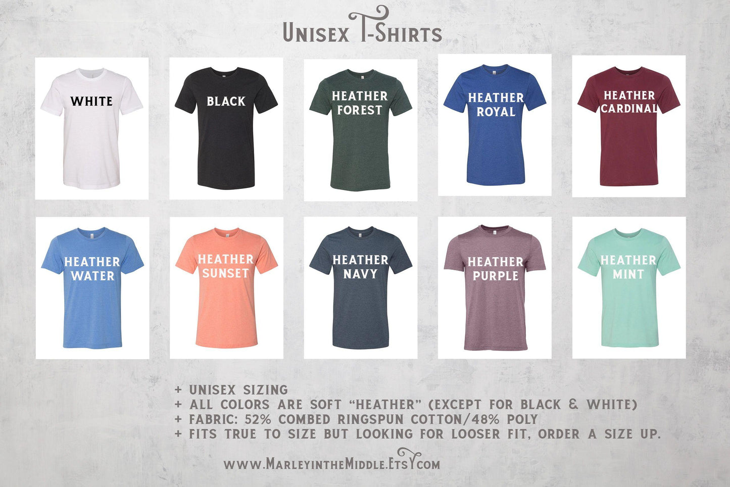 short sleeve tee color chart