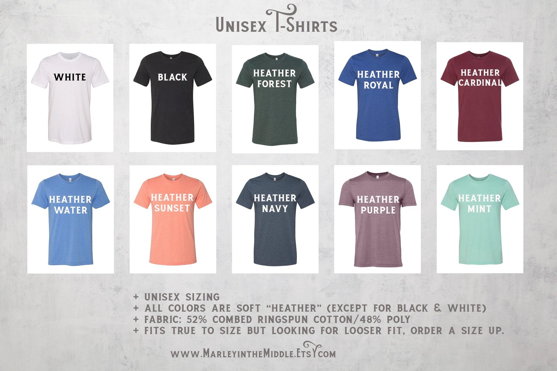 short sleeve tee color chart