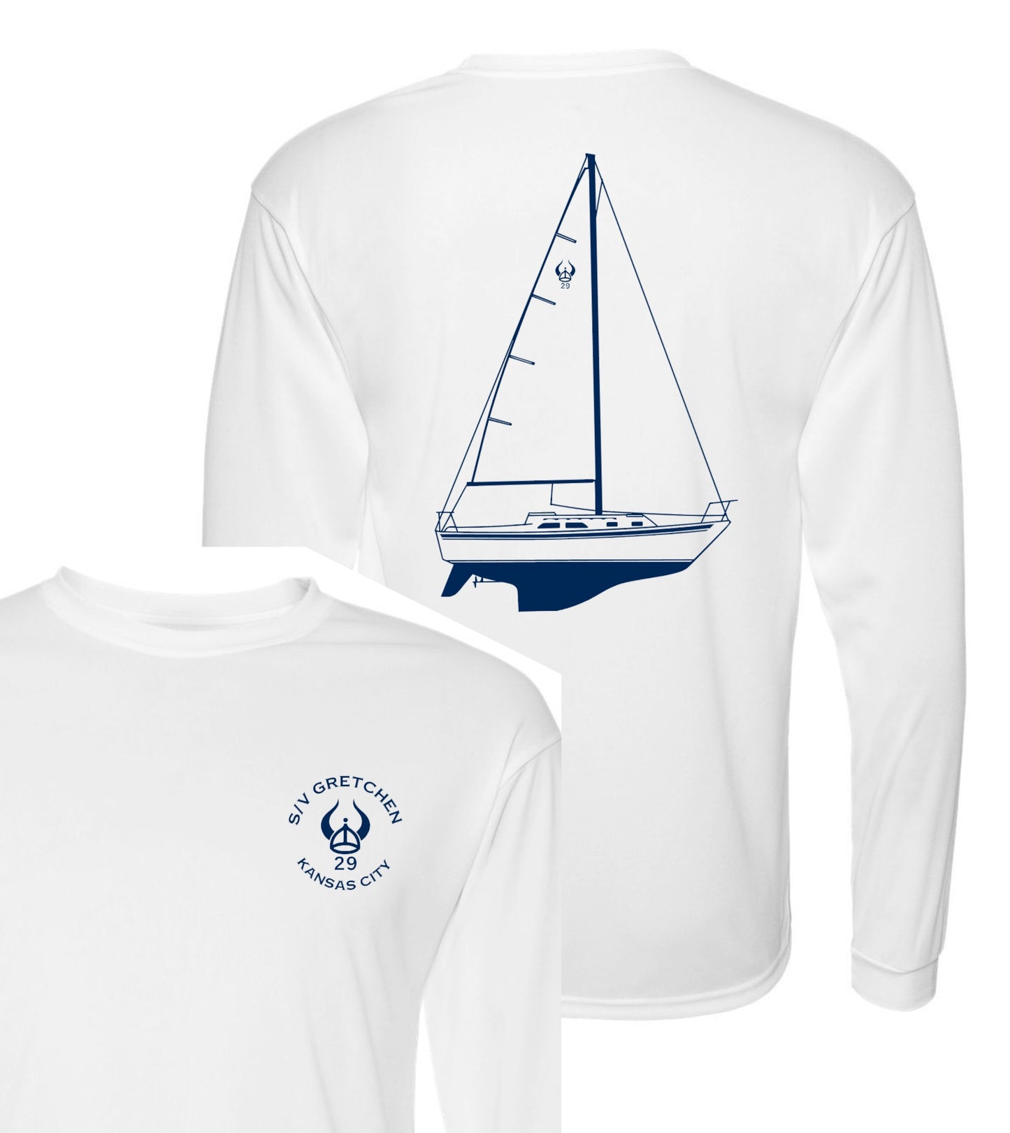Performance Fabric Long Sleeve Custom Boat Line Drawing Shirt