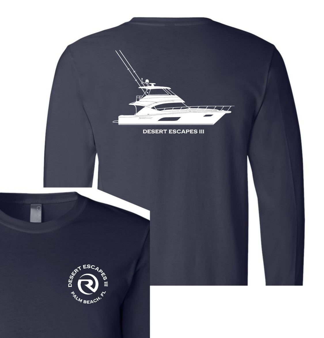 100% Cotton Long Sleeve Custom Boat Line Drawing Shirt M / White w/Navy Design