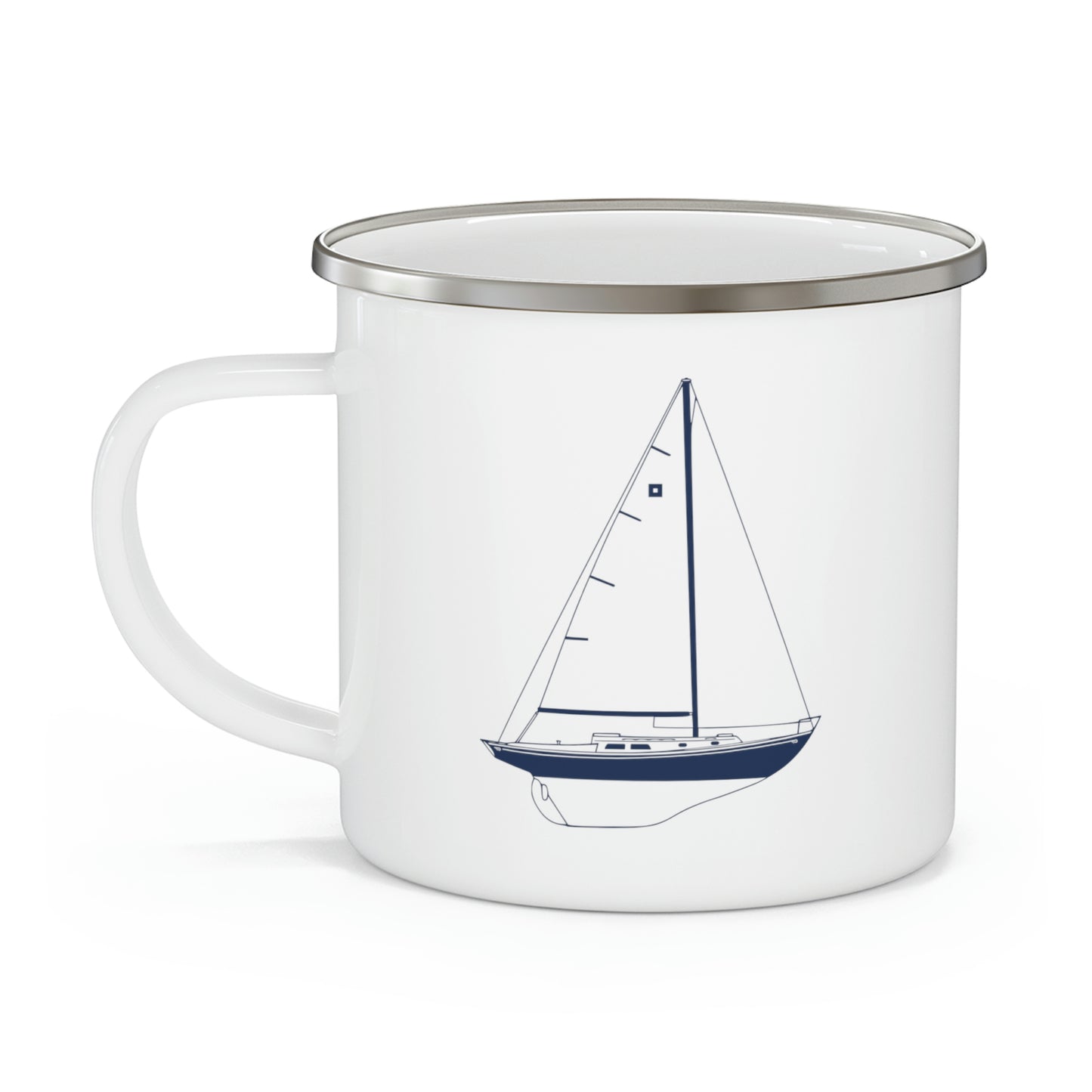 Pair of 2 Custom Boat Enamel Mugs, Sailboat mugs, Metal boat mugs