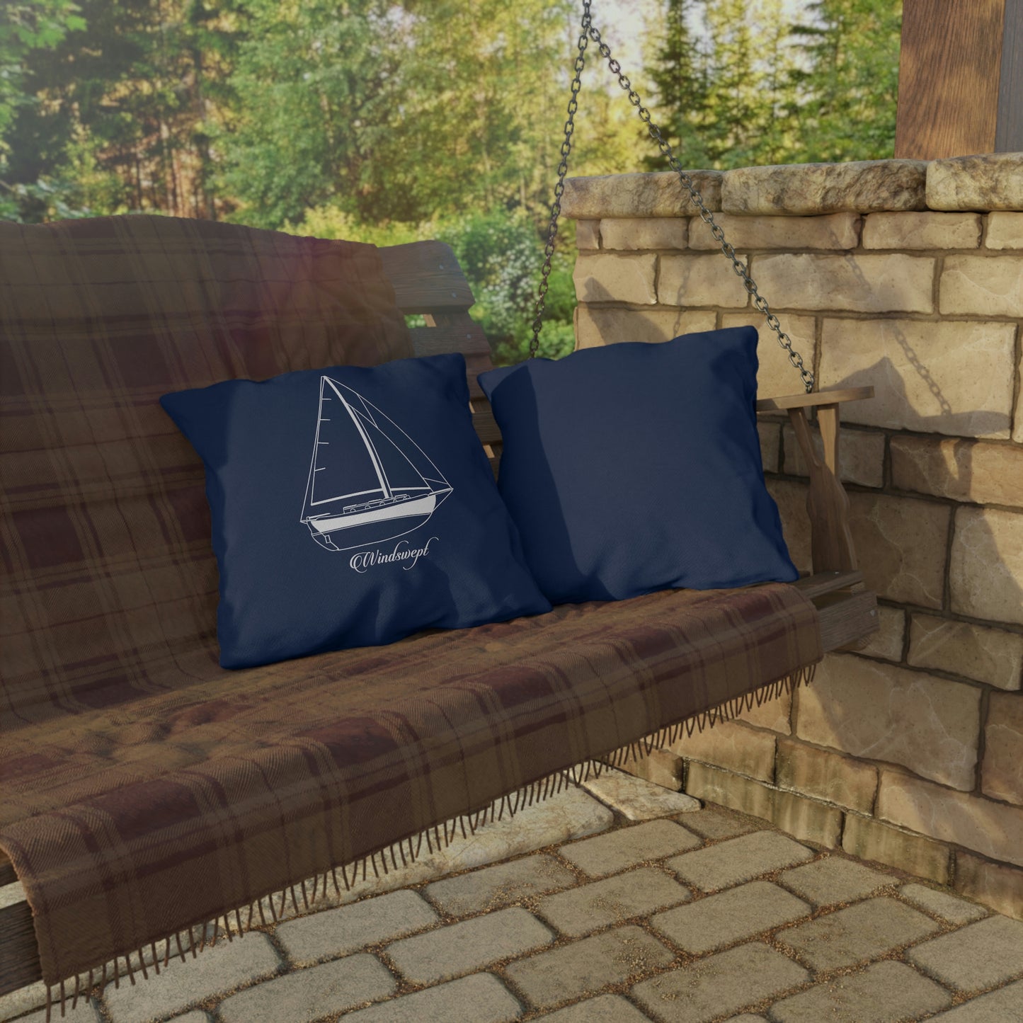 Custom Boat Line Drawing Outdoor Pillows, Fade and Mildew Resistant Pillow, 2 Sizes, Boater gift